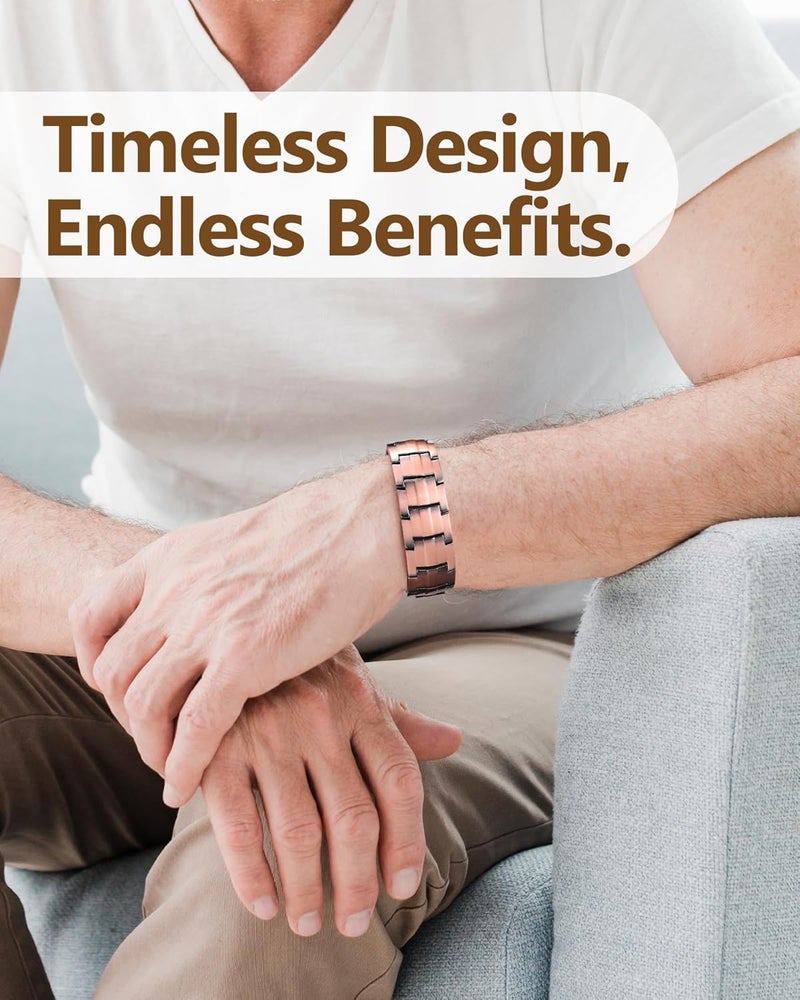 Feraco Copper Bracelet for Men 3X Strength,Magnetic Therapy Bracelet Copper Jewelry with Powerful 3800 Gauss Magnets - Image 2